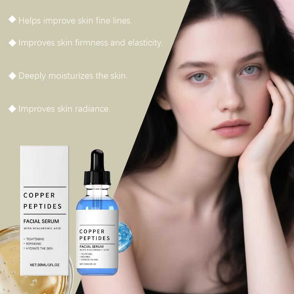 30Ml Copper Peptides Hyaluronic Acid Serum Moisturizing Hydrating Essence Tightening Repairing, Radiant Lustrous Facial Skincare